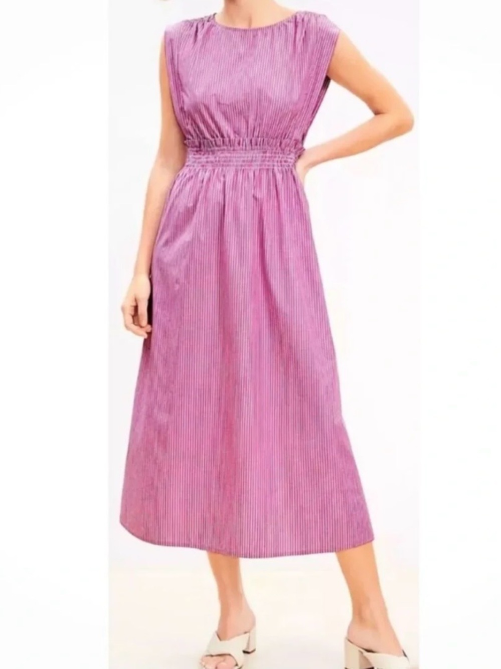 LOFT Pink Striped Midi Dress